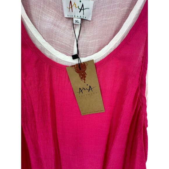 Aria Women's Sleeveless Layered‎ Tank Top XL Pink & White Cotton Blend - Picture 3 of 11